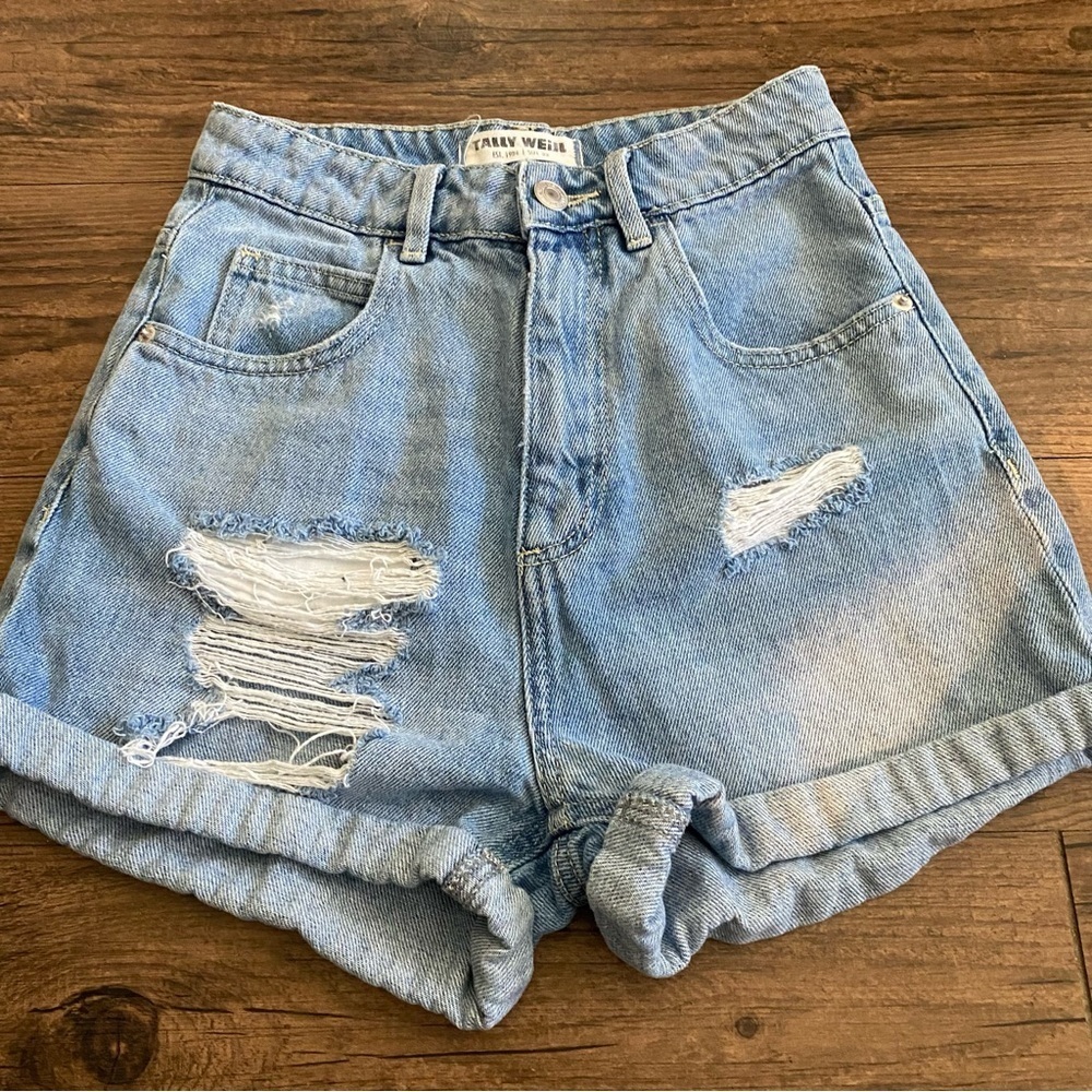 TALLY WEIJL Distressed Shorts zip front light blue sz 32(xs)